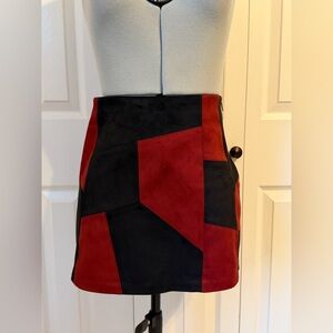 Zara Red and Black Patchwork Mini Skirt